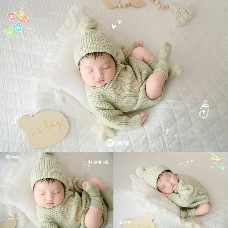 Green Knitted Theme Set - Newborn Photography Props